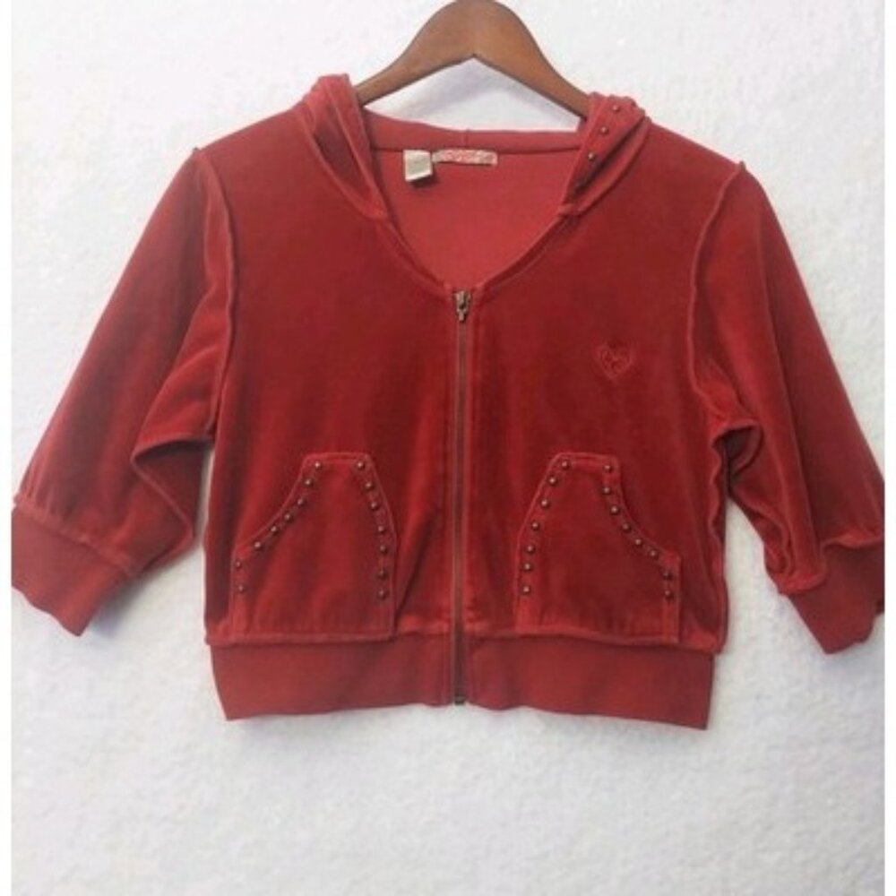 Princy By Jessica Simpson Velour Hoody With Studs Red Renaissance Grunge Whimsy